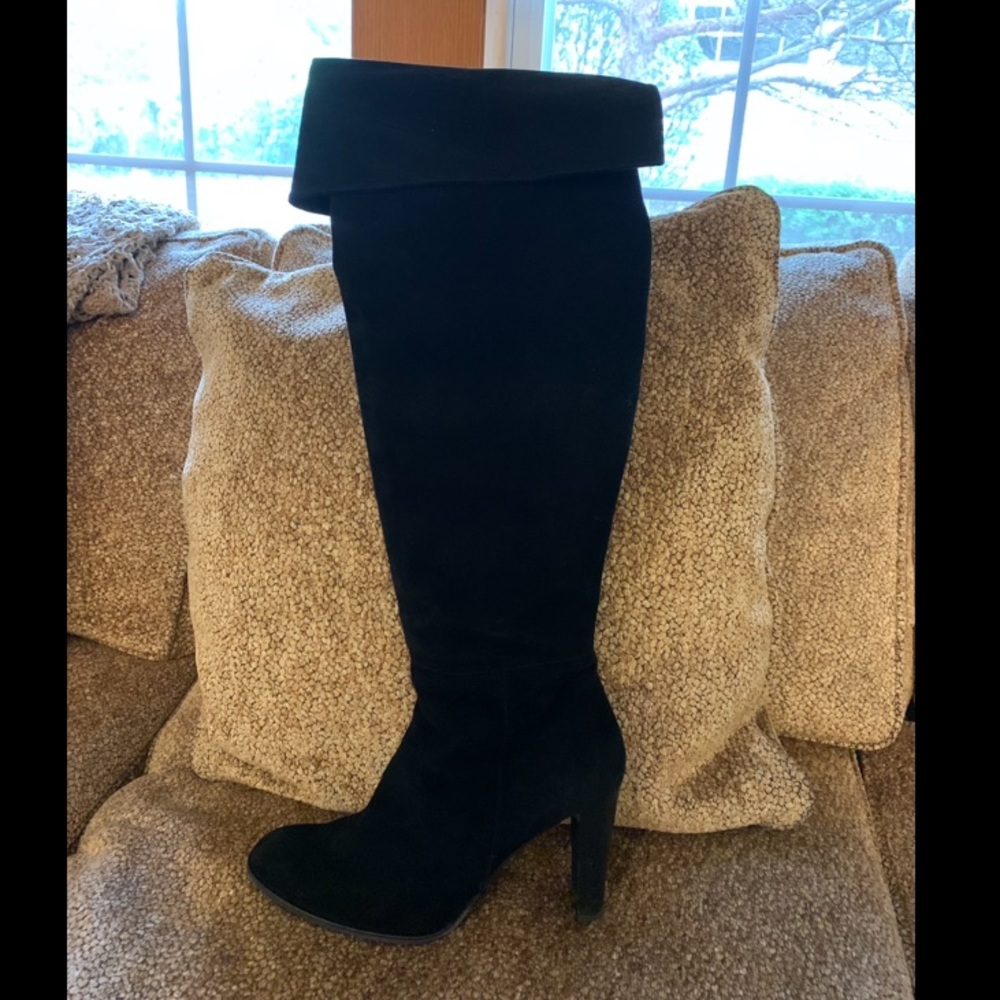 Stuart Weitzman Black Suede Heeled Boots, Size 8
